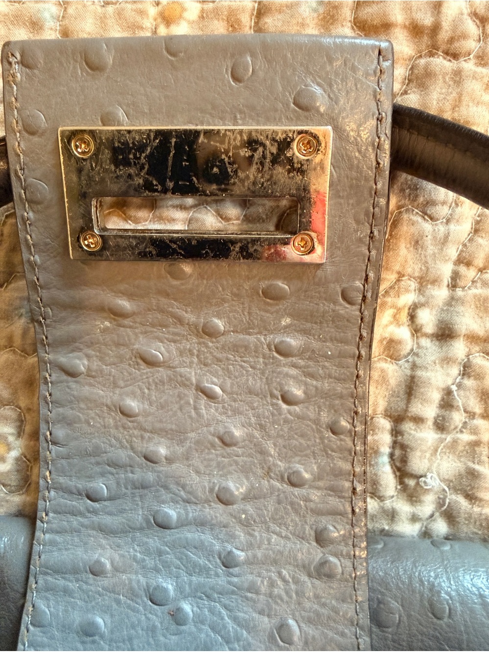 Kate Spade Gray Ostrich-Embossed Leather Shoulder Bag - Picture 6 of 15